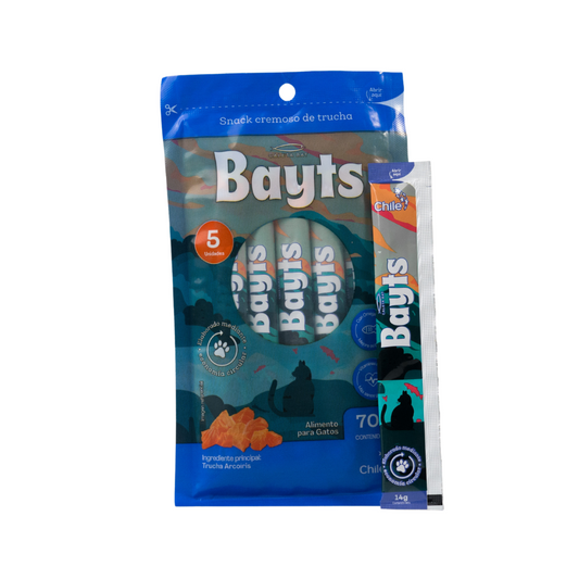 Snack Cremoso BAYTS® Trucha Arcoíris | 5 Unidades | Omega 3 & 6 | Gatos